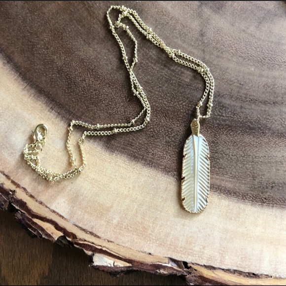 Carved Shell Feather Pendant Necklace - Picture 2 of 6